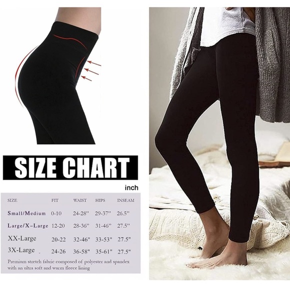 Women's Fleece Lined Leggings Thermal High Waist Tummy Control Yoga Pants L/XL E - Picture 2 of 3